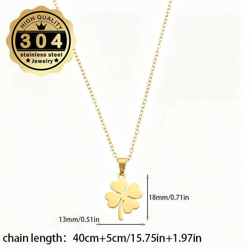 Women's Polished Four-leaf Clover Pendant Necklace, Stainless Steel